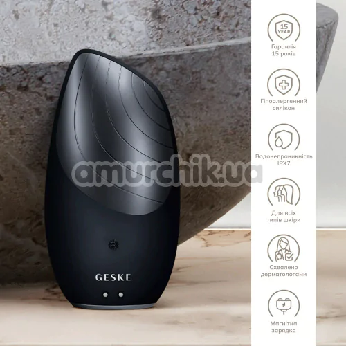 Ультразвуковая щетка для лица Geske Sonic Thermo Facial Brush 6 in 1, черная