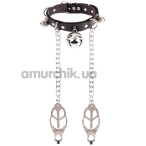 Ошейник с зажимами для сосков Sins Inquisition Master Control Collar With Nipple Clamps, черный - Фото №1