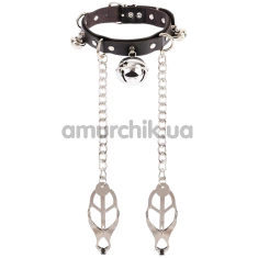 Ошейник с зажимами для сосков Sins Inquisition Master Control Collar With Nipple Clamps, черный - Фото №1
