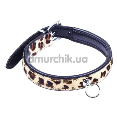 Нашийник DS Fetish Furry Collar With Metal Ring, леопардовий - Фото №1