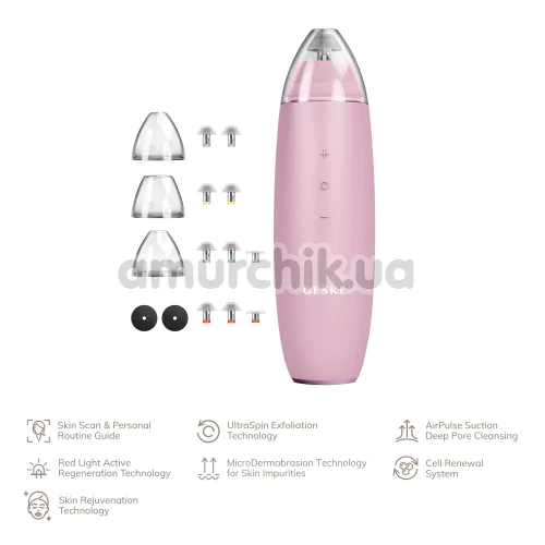 Микродермабразионное устройство для удаления черных точек Geske MicroDermabrasion Blackhead Remover 7 in 1, светло-розовое