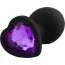 Анальная пробка с фиолетовым кристаллом Silicone Jewelled Butt Plug Heart Small, черная - Фото №1
