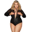 Боді Star Night Mesh And Faux Leather Zipper Teddy, чорне - Фото №5