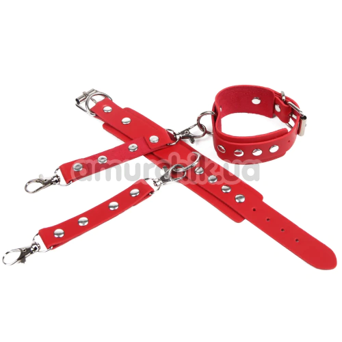 Гартеры с фиксаторами для рук Star Night BDSM Garter Belt With Handcuffs And Restraints, красные