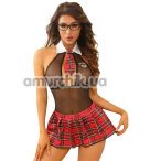 Костюм студентки JSY Sexy Lingerie 8312, чорно-червоний: боді + спідниця + краватка + окуляри - Фото №1