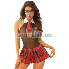 Костюм студентки JSY Sexy Lingerie 8312, черно-красный: боди + юбка + галстук + очки - Фото №1