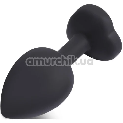 Анальна пробка з рожевим кристалом Silicone Jewelled Butt Plug Heart Small, чорна