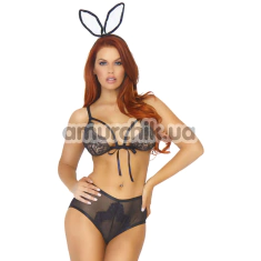 Костюм зайчика Leg Avenue Roleplay Bedroom Bunny черный: бюстгальтер + трусики + ушки - Фото №1