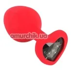 Анальная пробка с черным кристаллом Silicone Plug Medium, красная - Фото №1
