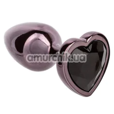 Анальная пробка с черным кристаллом Jewel Small Black Diamond Heart Plug, черная - Фото №1