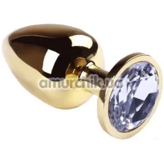 Анальная пробка с прозрачным кристаллом SWAROVSKI Gold Diamond Big, золотая - Фото №1