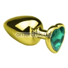 Анальная пробка с зеленым кристаллом SWAROVSKI Gold Heart Emerald S, золотая - Фото №1