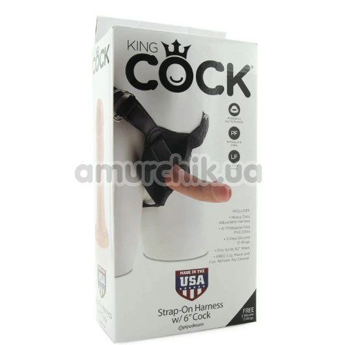 Страпон King Cock Strap-On Harness W Cock 6, тілесний