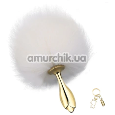 Анальна пробка з білим хвостиком Lockink Sevanda White Bunny Tail Anal Plug Rose, золота - Фото №1