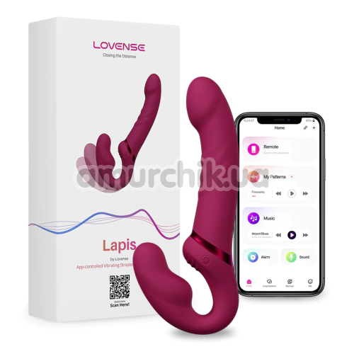 Безремневой страпон с вибрацией Lovense Lapis, розовый