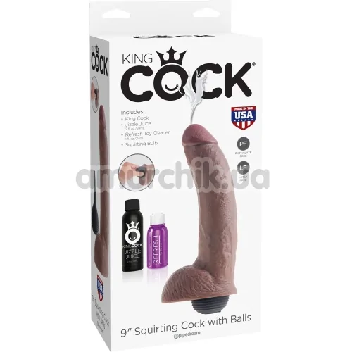 Фаллоимитатор с эякуляцией King Cock 9 Squirting Cock with Balls, коричневый