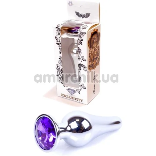 Анальна пробка з фіолетовим кристалом Exclusivity Jewellery Silver Plug Long, срібна