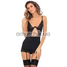 Комплект Take An Elle 2-Piece Chemise Set, черный: пеньюар + трусики-стринги - Фото №1