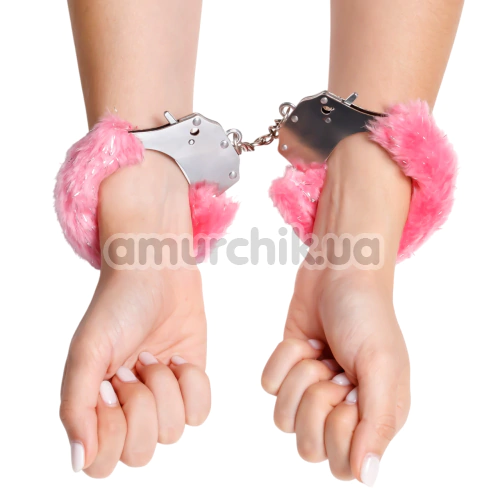 Наручники с розовым мехом Crushious Spangle, серебряные