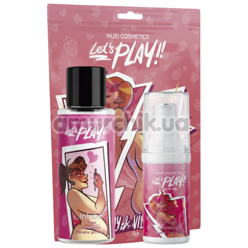 Набор средств Let's Play Play & Vibe: оральный лубрикант Inlube Strawberry + возбуждающий гель с эффектом вибрации Rock Me Strawberry - Фото №1