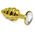 Анальная пробка с прозрачным кристаллом Rosebud Spiral Metal Plug, золотая - Фото №1