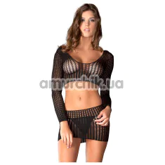 Комплект 2 Piece Crotchet Bodystocking, черный: топ + юбка - Фото №1