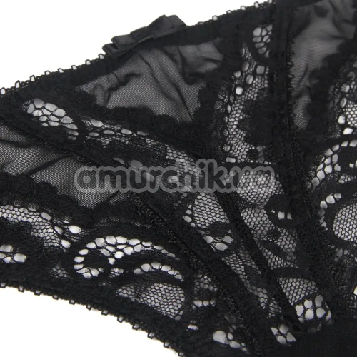 Комплект Star Night Tiny Lace Bow Garter Panty, чорний: пояс для панчіх + трусики-