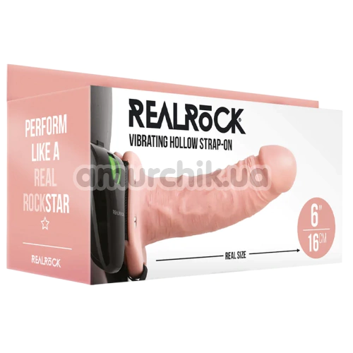 Полый страпон с вибрацией Realrock Vibrating Hollow Strap-On 6, телесный