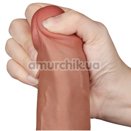 Фаллоимитатор Sliding-Skin Dual Layer Dong 9.5 с мошонкой, светло-коричневый
