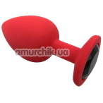 Анальная пробка с черным кристаллом Silicone Anal Plug Round Small, красная - Фото №1