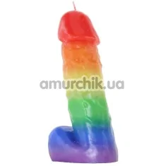Свеча в виде пениса Rainbow Pecker Party Candle, радужная - Фото №1