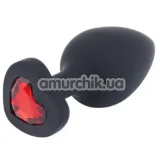 Анальна пробка з червоним кристалом Loveshop Seamless Butt Plug Heart S, чорна - Фото №1
