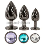 Набір анальних пробок Anos Metal Butt Plug Set With Diamonds, чорний - Фото №1