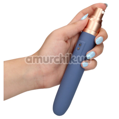 Вибратор с емкостью для лубиканта Loveline Travel Vibrator With Lube Compartment And Pump, синий