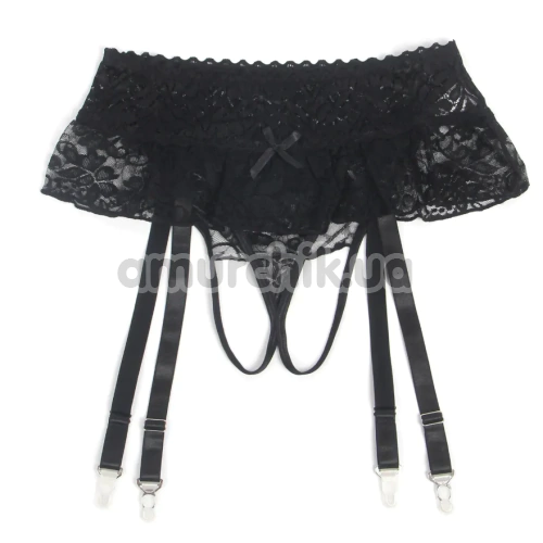 Комплект Star Night Lace Flower Set, чорний: пояс для панчіх + трусики