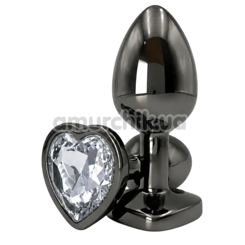 Анальна пробка з прозорим кристалом Alume Metal Heart Plug M, чорна