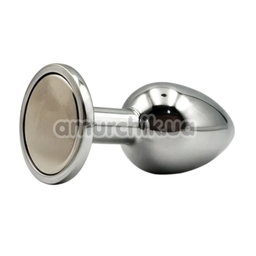 Анальна пробка з райдужним кристалом і білим хвостиком Alume Metal Plug With Tail S, срібна