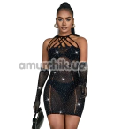 Платье Star Night Sparkle Rhinestone Fishnet Dress, черное - Фото №1