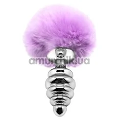 Анальна пробка з фіолетовим хвостиком Alive Anal Pleasure Metal Anal Fluffy Twist Plug M, срібна - Фото №1