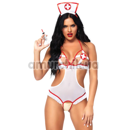 Костюм медсестры Leg Avenue Roleplay Naughty Nurse белый: боди + шапочка - Фото №1
