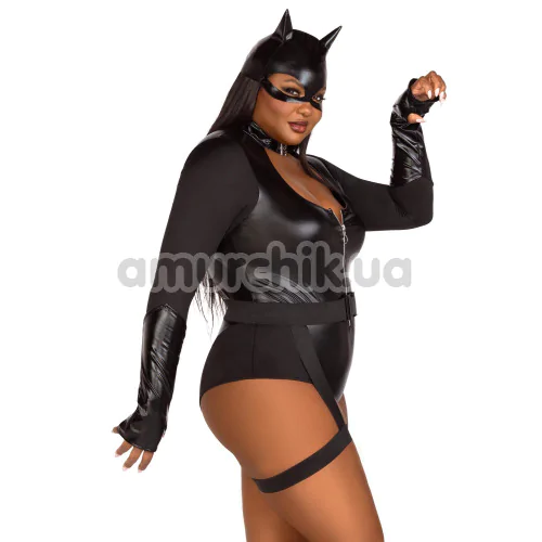 Костюм кошечки Leg Avenue Fierce Feline, черный: боди + маска + пояс с гартером