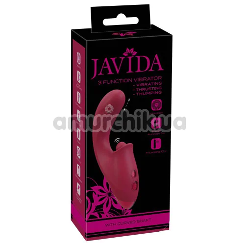 Вибратор клиторальный и для точки G с толчками Javida 3 Function Vibrator With Curved Shaft, бордовый