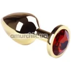 Анальная пробка с красным кристаллом SWAROVSKI Gold Ruby Middle, золотая - Фото №1
