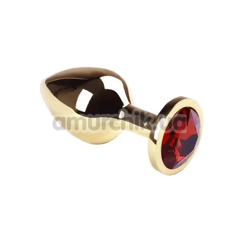 Анальная пробка с красным кристаллом SWAROVSKI Gold Ruby Middle, золотая