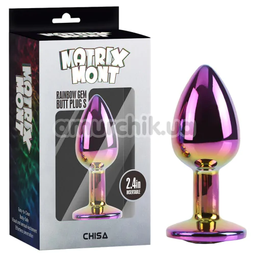 Анальная пробка с радужным кристаллом Matrix Mont Rainbow Gem Butt Plug S, радужная