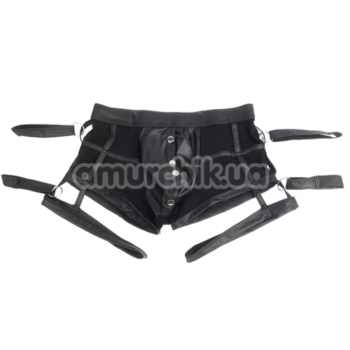 Трусы-боксеры мужские с фиксаторами для рук Star Night Faux Leather Briefs With Snap Bondage, черные