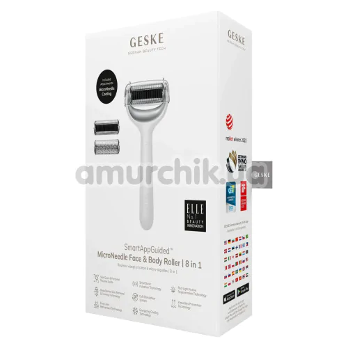 Массажер-роллер для лица и тела с микроиглами Geske MicroNeedle Face & Body Roller 8 in 1, белый