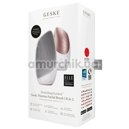 Ультразвуковая щетка для лица Geske Sonic Thermo Facial Brush 6 in 1, кремовая