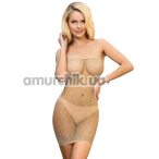 Сукня Star Night Fishnet Off-The-Shoulder Solid Rhinestone Dress, тілесна - Фото №1