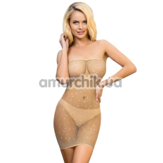 Сукня Star Night Fishnet Off-The-Shoulder Solid Rhinestone Dress, тілесна - Фото №1